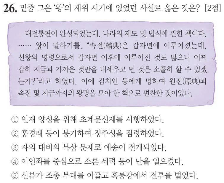 26번 문항: 밑줄 그은 ‘왕’의 재위 시기에 있었던 사실로 옳은 것은?