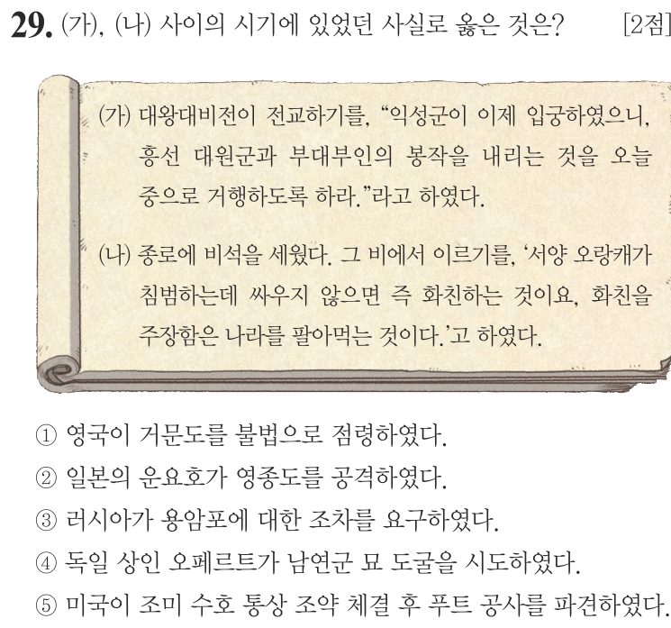 29번 문항: (가), (나) 사이의 시기에 있었던 사실로 옳은 것은?