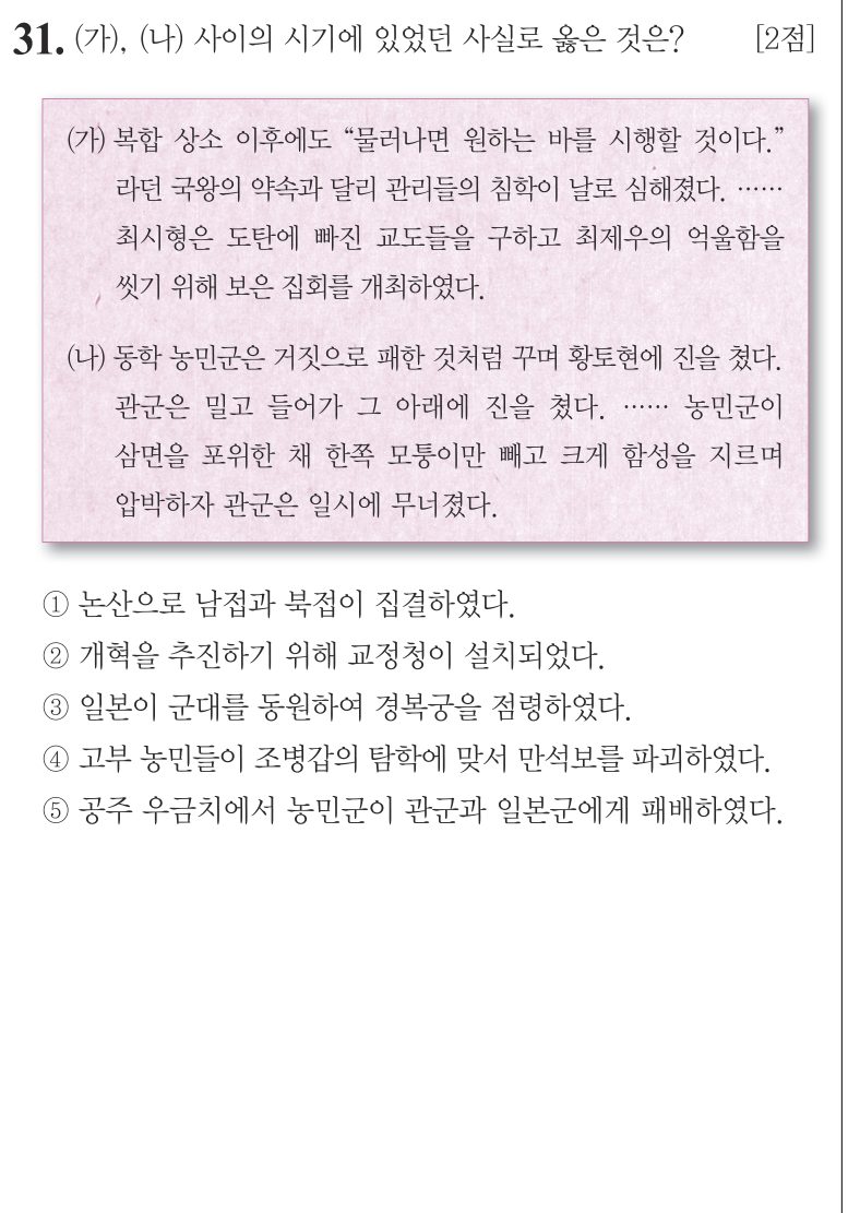 31번 문항: (가), (나) 사이의 시기에 있었던 사실로 옳은 것은?