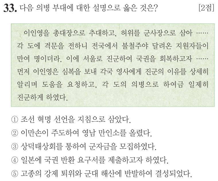 33번 문항: 다음 의병 부대에 대한 설명으로 옳은 것은?