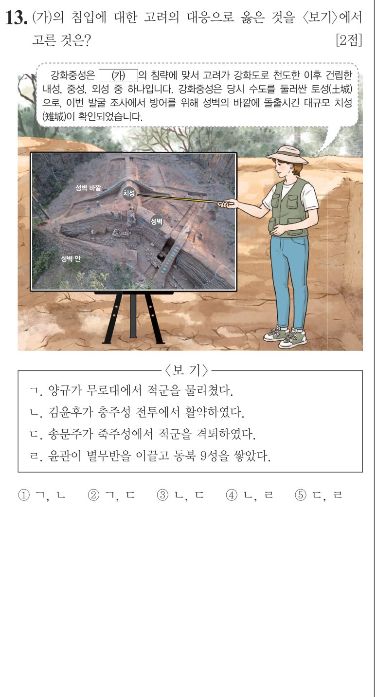 13번 문항: (가)의 침입에 대한 고려의 대응으로 옳은 것을 <보기>에서 고른 것은?