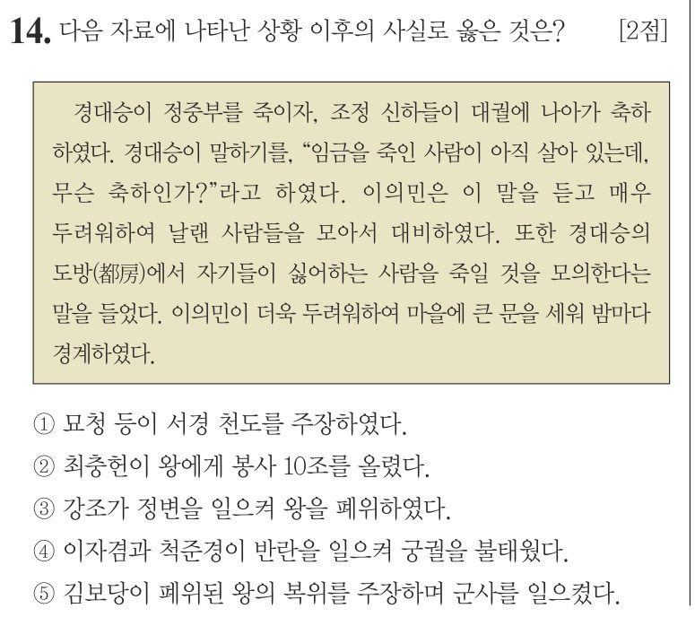 14번 문항: 다음 자료에 나타난 상황 이후의 사실로 옳은 것은?