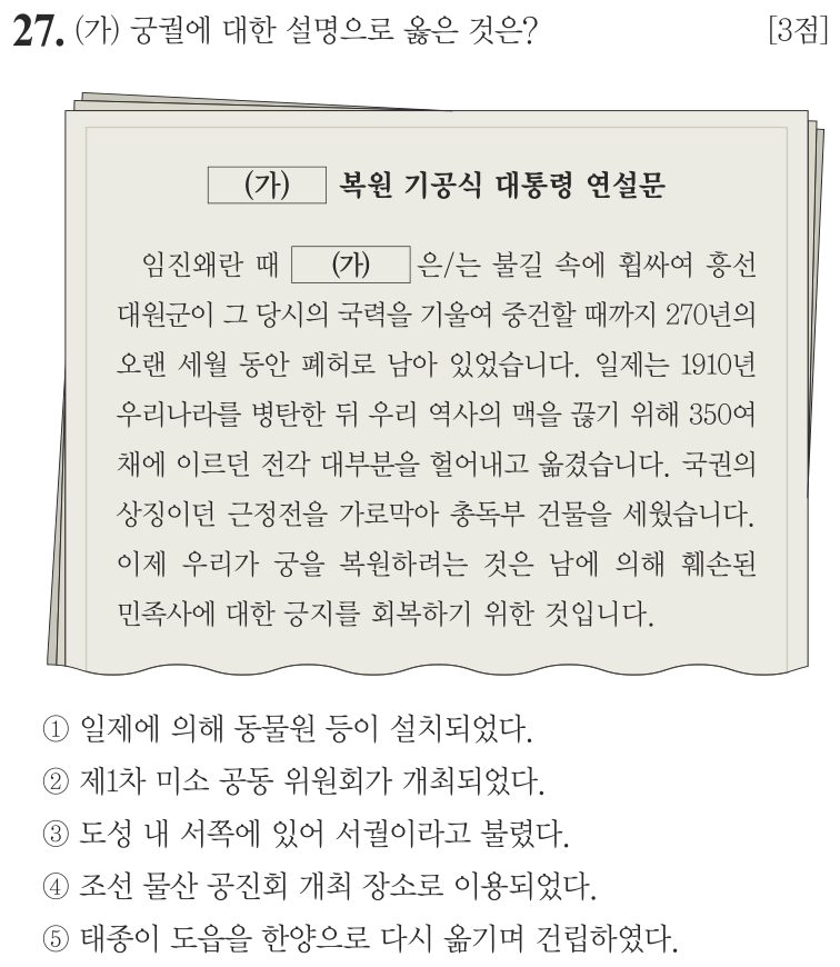 27번 문항: (가) 궁궐에 대한 설명으로 옳은 것은?