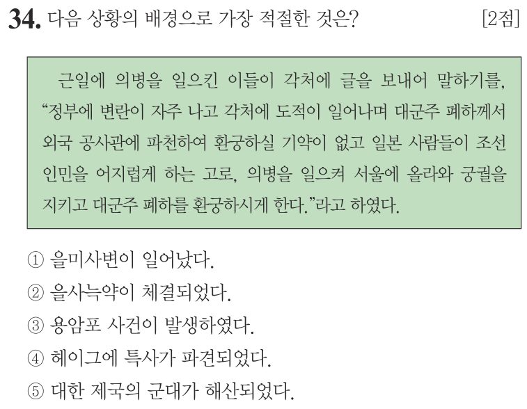 34번 문항: 다음 상황의 배경으로 가장 적절한 것은?