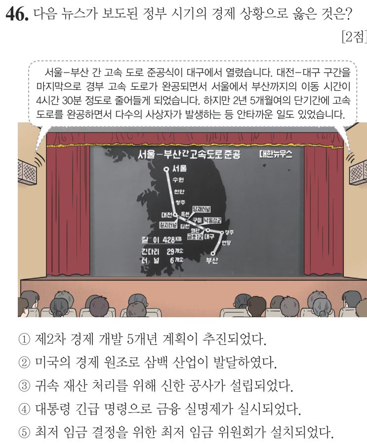 46번 문항: 다음 뉴스가 보도된 정부 시기의 경제 상황으로 옳은 것은?