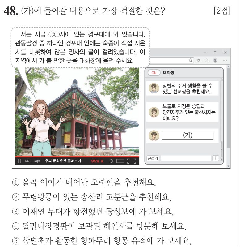 48번 문항: (가)에 들어갈 내용으로 가장 적절한 것은?