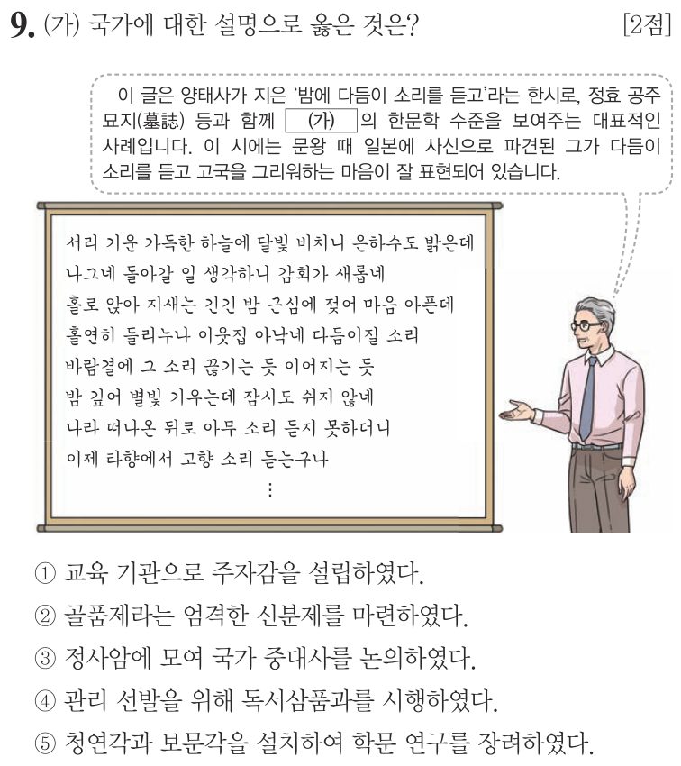 9번 문항: (가) 국가에 대한 설명으로 옳은 것은?