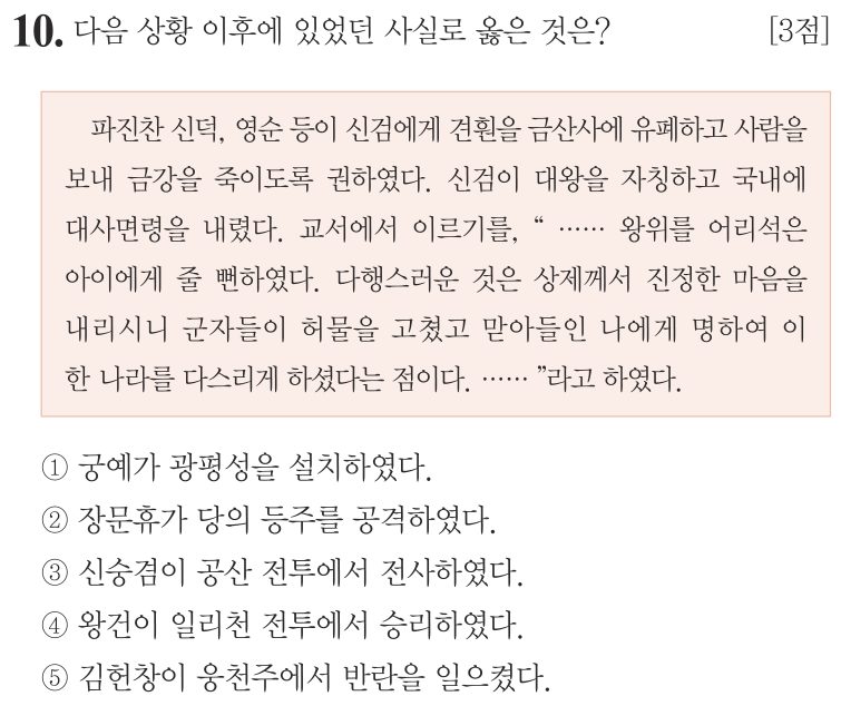 10번 문항: 다음 상황 이후에 있었던 사실로 옳은 것은?