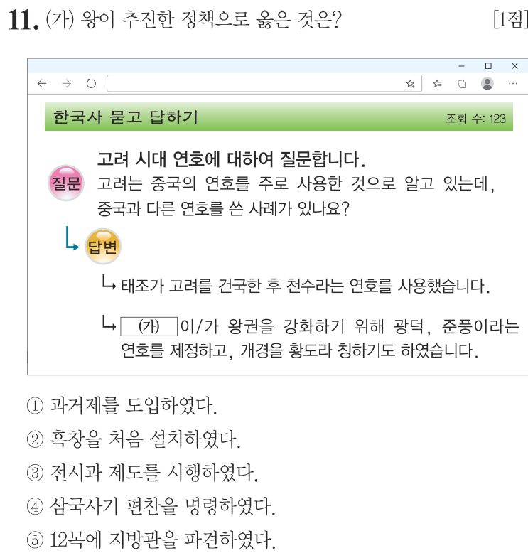 11번 문항: (가) 왕이 추진한 정책으로 옳은 것은?