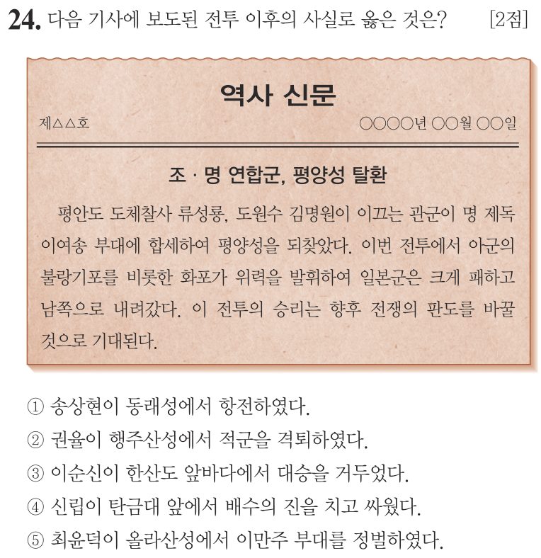 24번 문항: 다음 기사에 보도된 전투 이후의 사실로 옳은 것은?