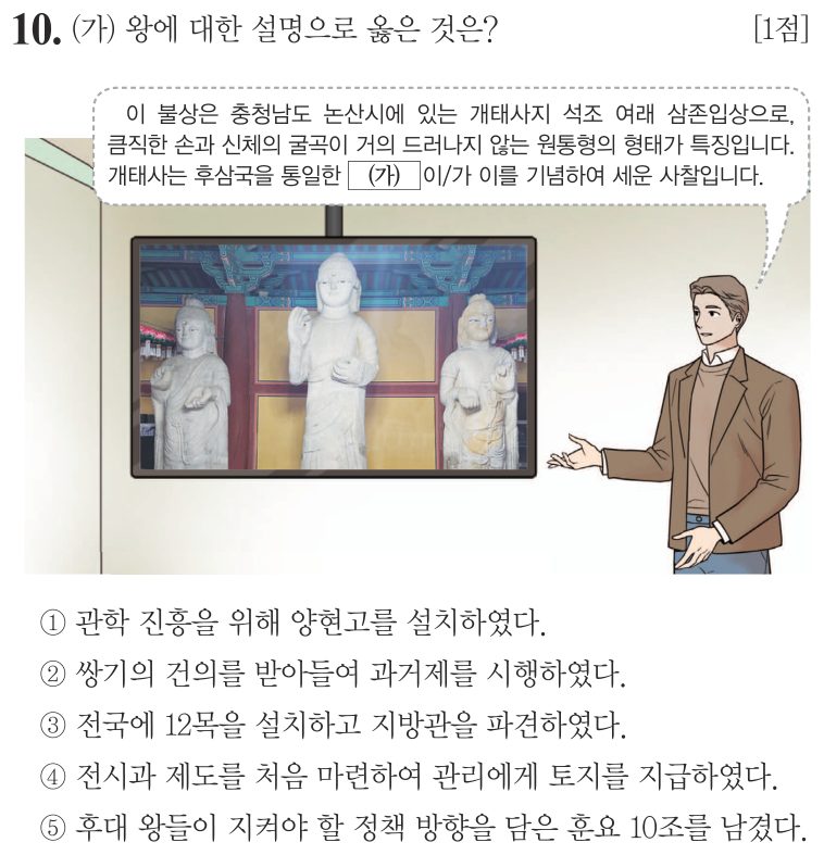 10번 문항: (가) 왕에 대한 설명으로 옳은 것은?