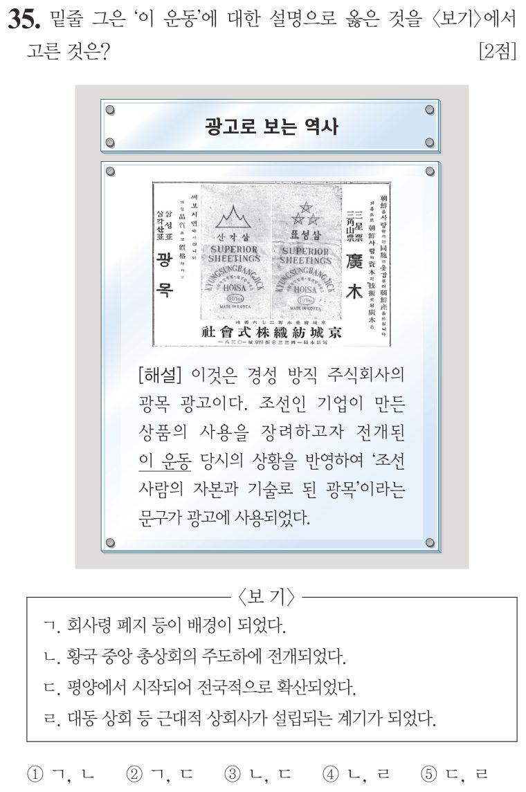 35번 문항: 밑줄 친 '이 운동'에 대한 설명으로 옳은 것을 <보기>에서 고른 것은?