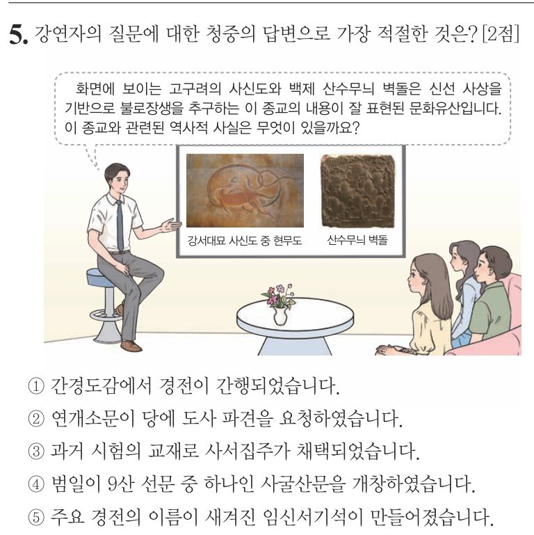 5번 문항: 강연자의 질문에 대한 청중의 답변으로 가장 적절한 것은?