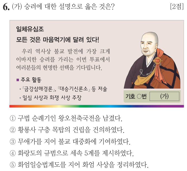 6번 문항: (가) 승려에 대한 설명으로 옳은 것은?