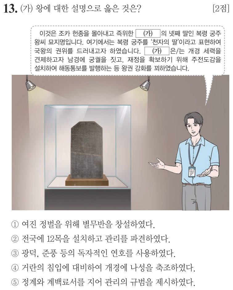 13번 문항: (가) 왕에 대한 설명으로 옳은 것은?