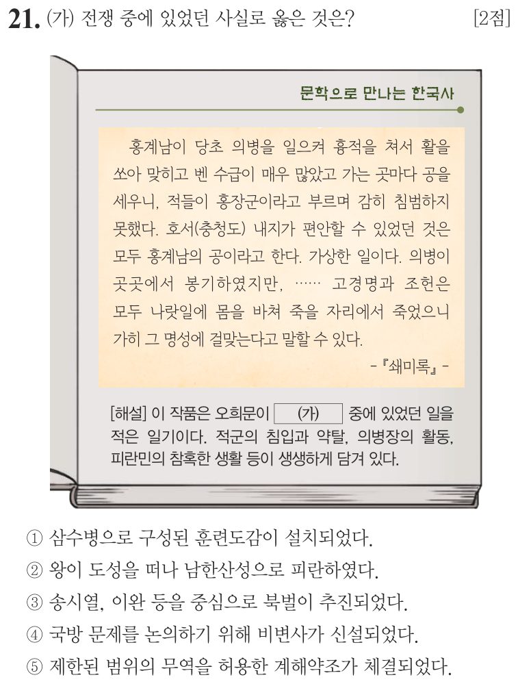 21번 문항: (가) 전쟁 중에 있었던 사실로 옳은 것은?
