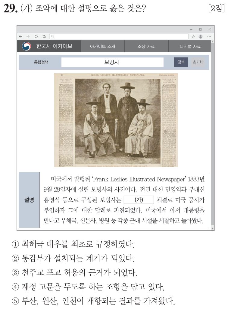 29번 문항: (가) 조약에 대한 설명으로 옳은 것은?