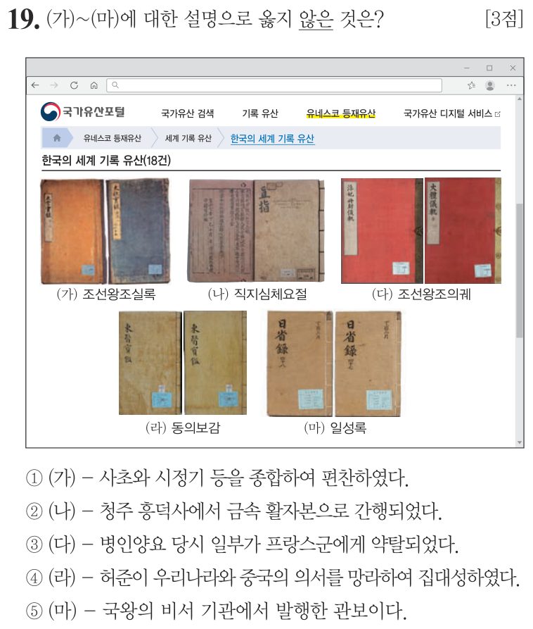 19번 문항: (가)~(마)에 대한 설명으로 옳지 않은 것은?