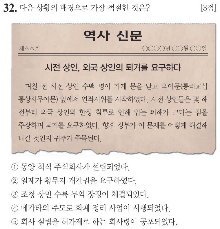 32번 문항: 다음 상황의 배경으로 가장 적절한 것은?