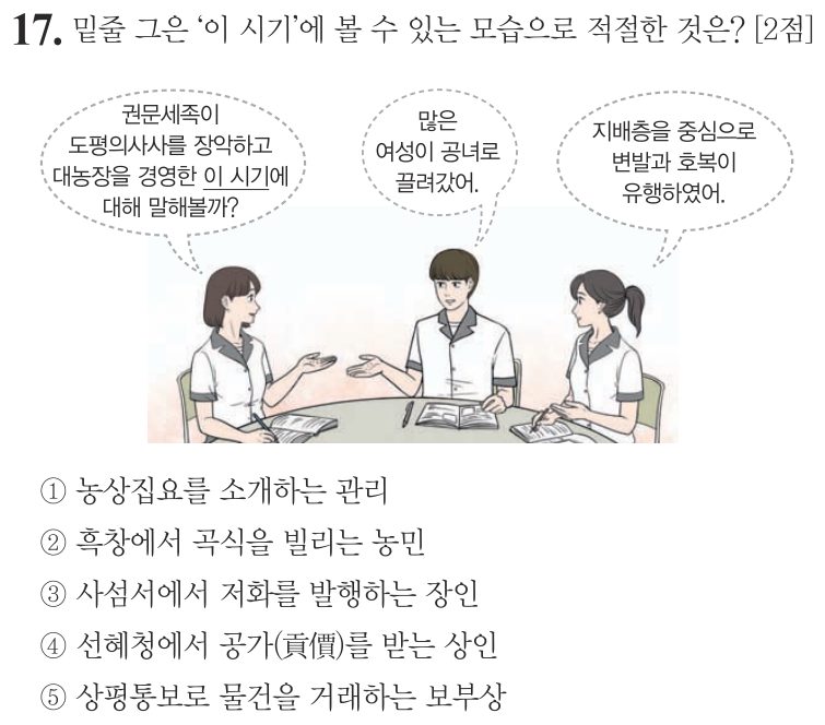 17번 문항: 밑줄 그은 '이 시기'에 볼 수 있는 모습으로 적절한 것은?