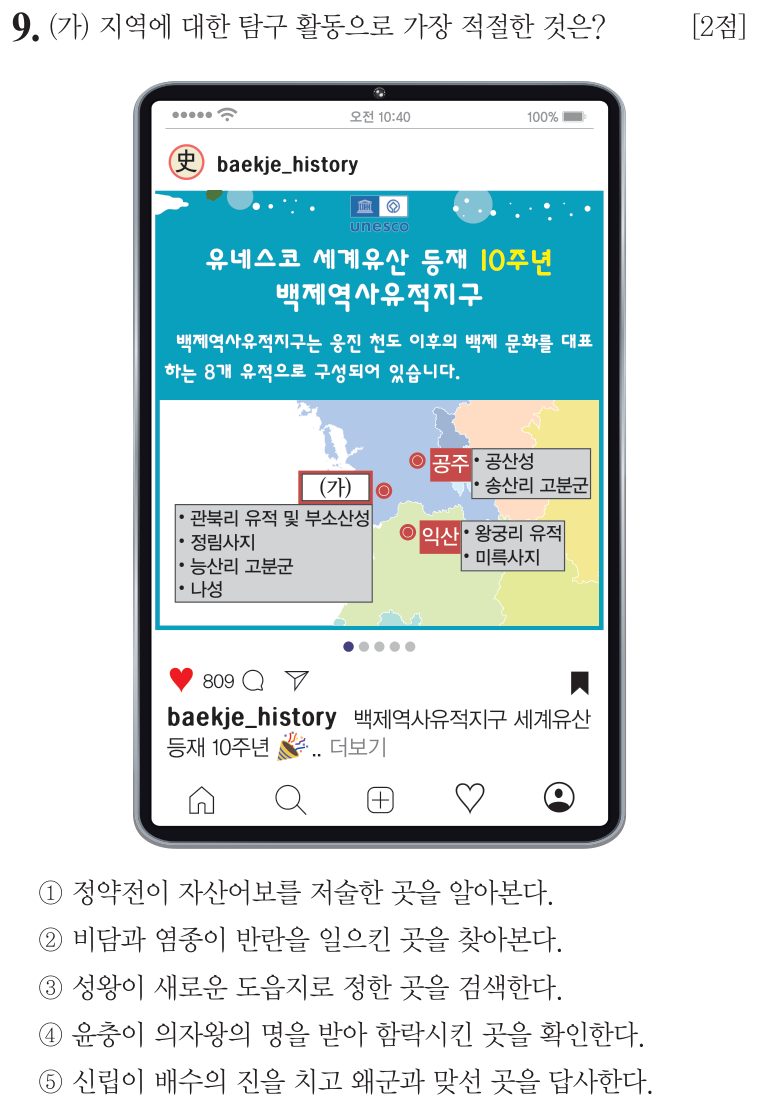 9번 문항: (가) 지역에 대한 탐구 활동으로 가장 적절한 것은?