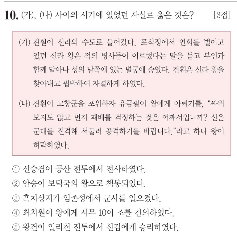 10번 문항: (가), (나) 사이의 시기에 있었던 사실로 옳은 것은?