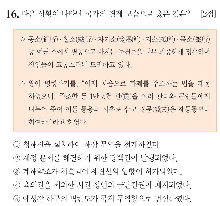 16번 문항: 다음 상황이 나타난 국가의 경제 모습으로 옳은 것은?