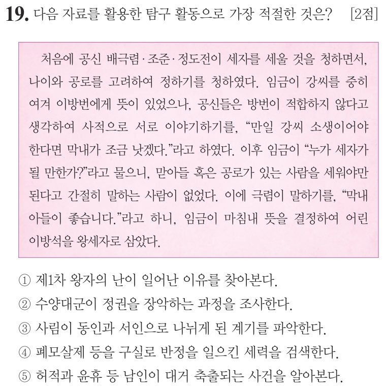 19번 문항: 다음 자료를 활용한 탐구 활동으로 가장 적절한 것은?