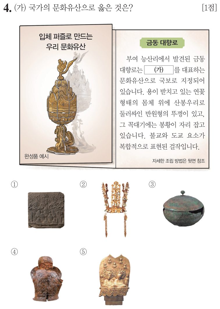 4번 문항: (가) 국가의 문화유산으로 옳은 것은?