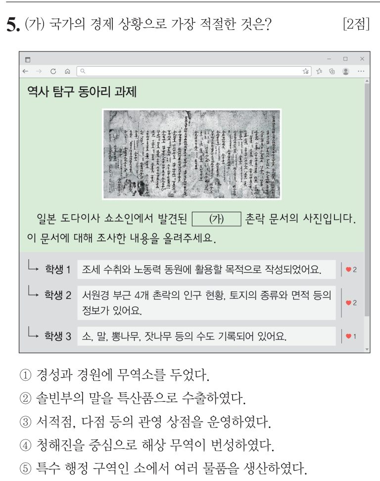 5번 문항: (가) 국가의 경제 상황으로 가장 적절한 것은?