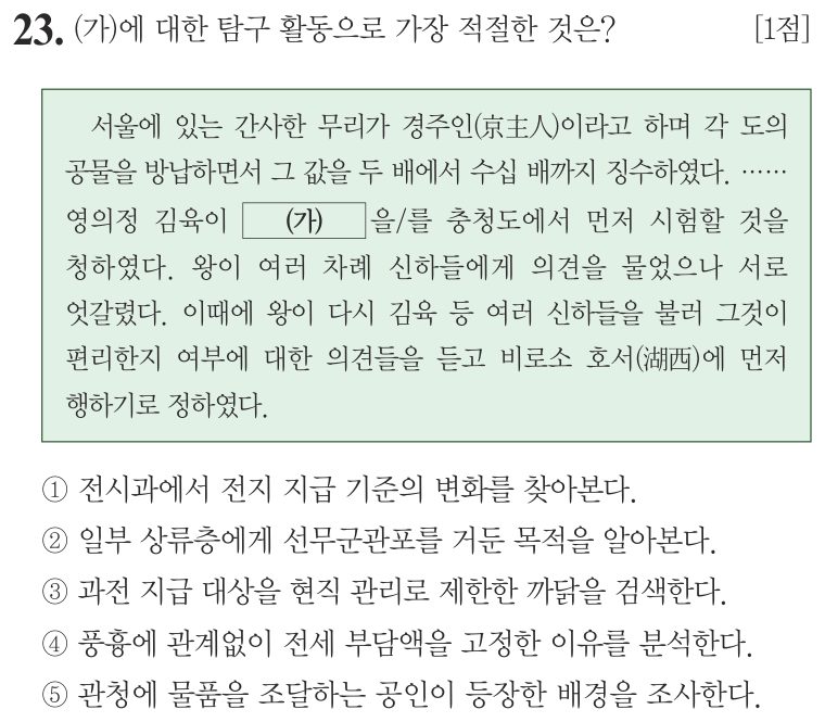 23번 문항: (가)에 대한 탐구 활동으로 가장 적절한 것은?