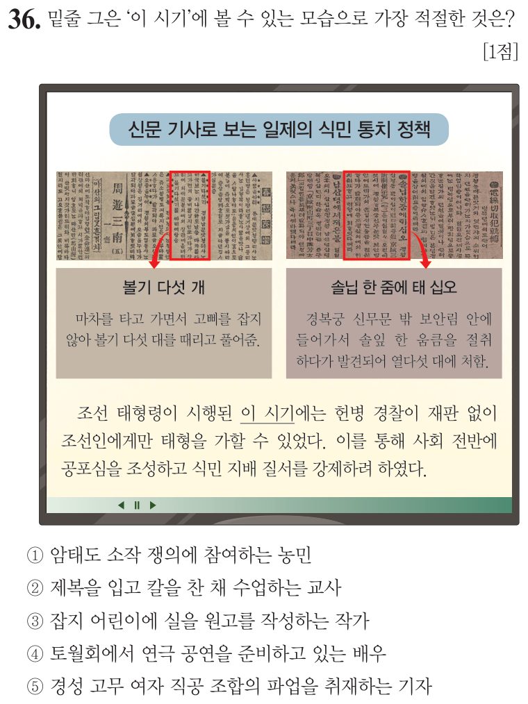 36번 문항: 밑줄 그은 ‘이 시기’에 볼 수 있는 모습으로 가장 적절한 것은?
