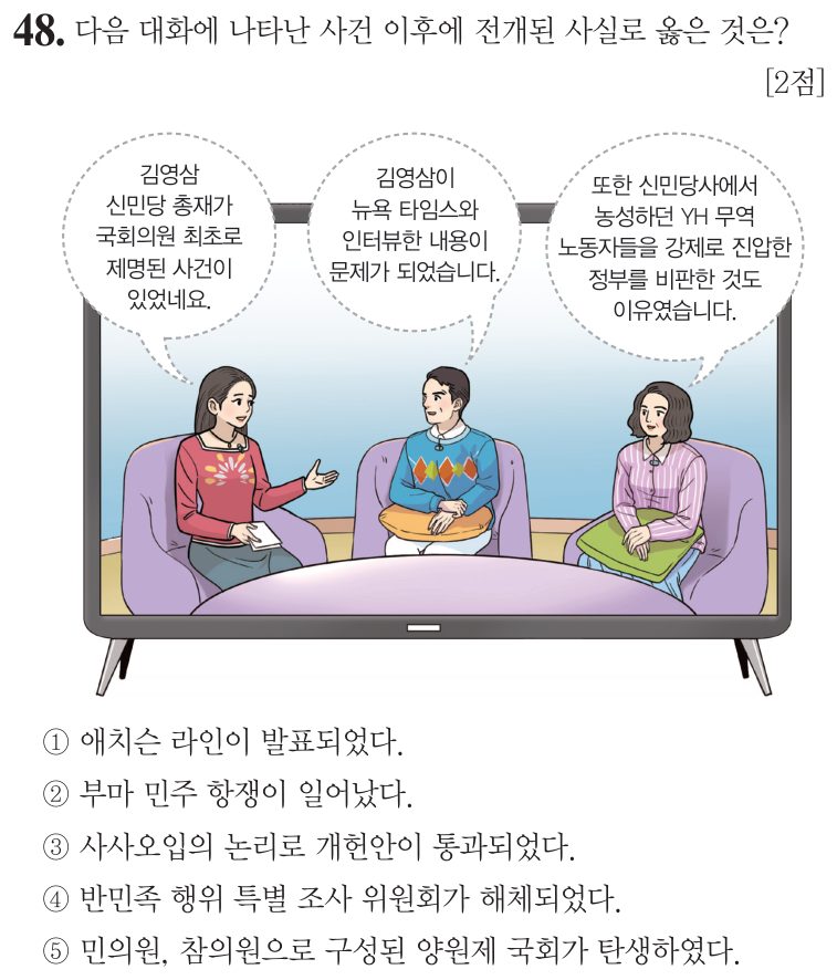 48번 문항: 다음 대화에 나타난 사건 이후에 전개된 사실로 옳은 것은?