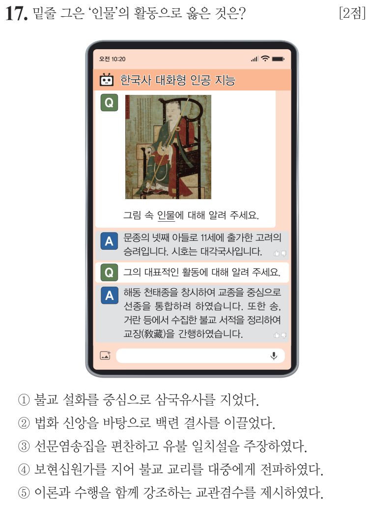 17번 문항: 밑줄 그은 ‘인물’의 활동으로 옳은 것은?