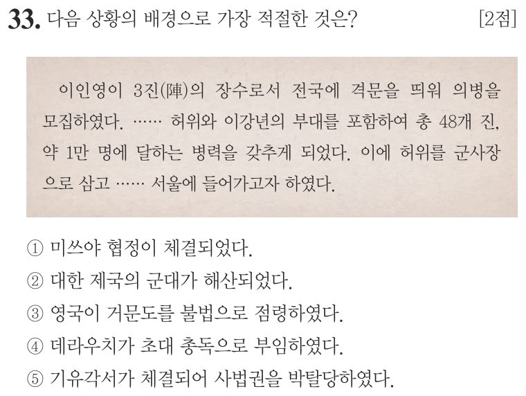 33번 문항: 다음 상황의 배경으로 가장 적절한 것은?