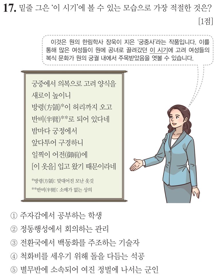 17번 문항: 밑줄 그은 ‘이 시기’에 볼 수 있는 모습으로 가장 적절한 것은?