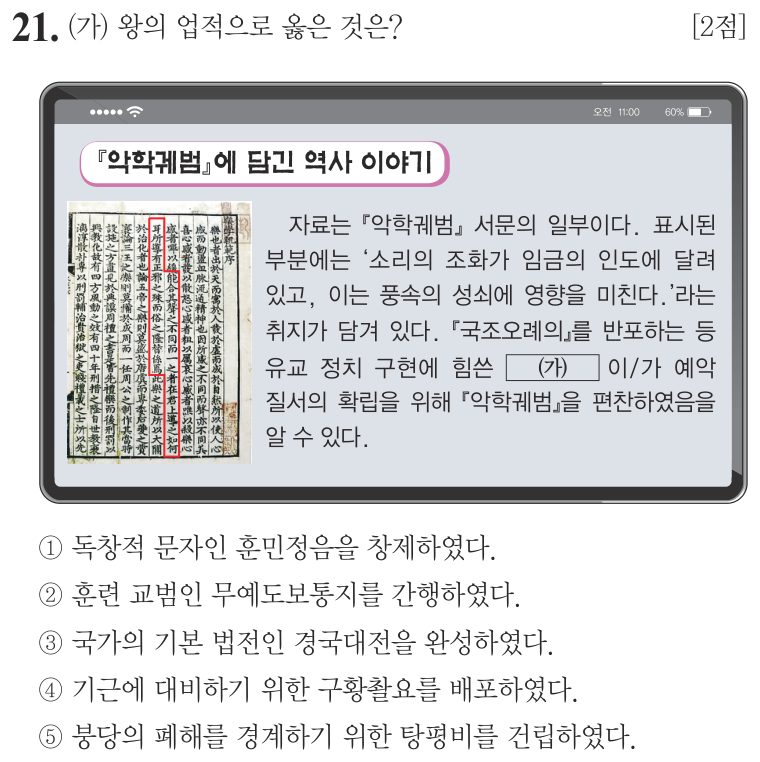 21번 문항: (가) 왕의 업적으로 옳은 것은?